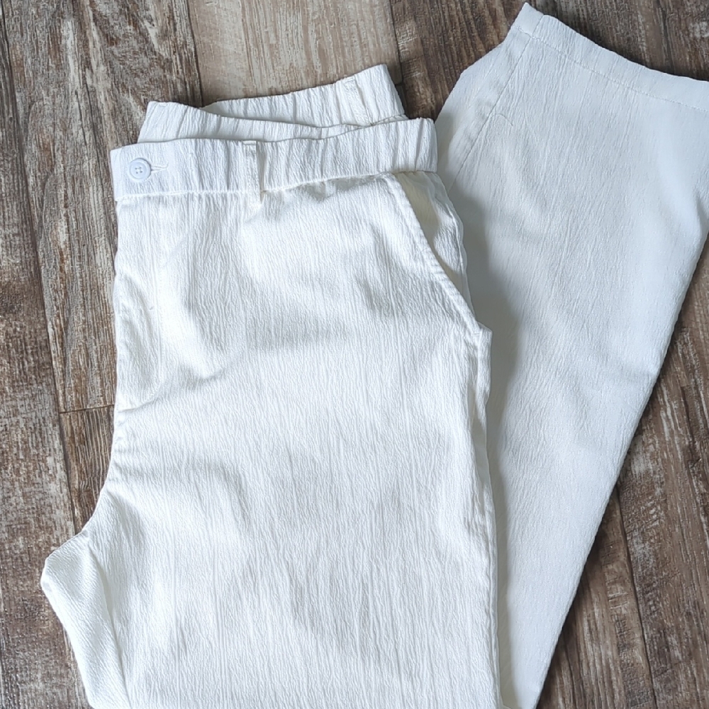 Sz.40 JMIERR White Linen'esque Slacks Pants Elastic Waist